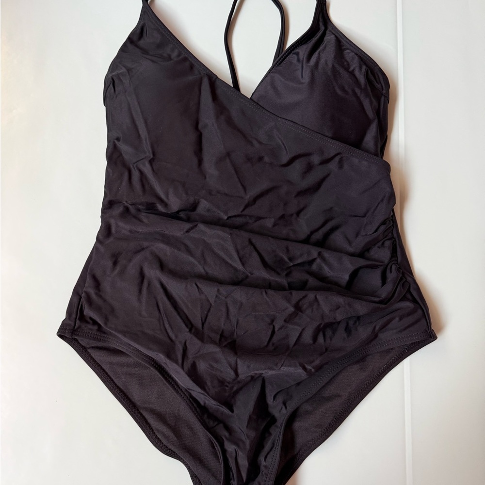 Opposhe NWT Elegant Black One-Piece Swimsuit With Tie Features Size Med